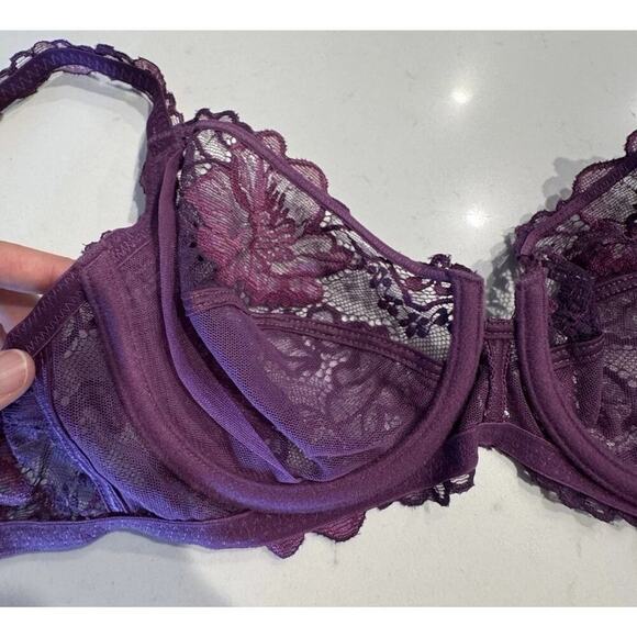 Wacoal Size 32D Style# 95130 Paris Collection Sheer Floral Underwire Purple Bra - Picture 2 of 7